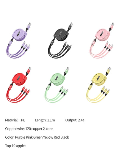 Cable de Carga Rápida 3 en 1 Telescópico Macaron 3A - Image 19