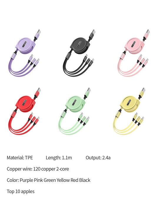 Cable de Carga Rápida 3 en 1 Telescópico Macaron 3A - Image 19