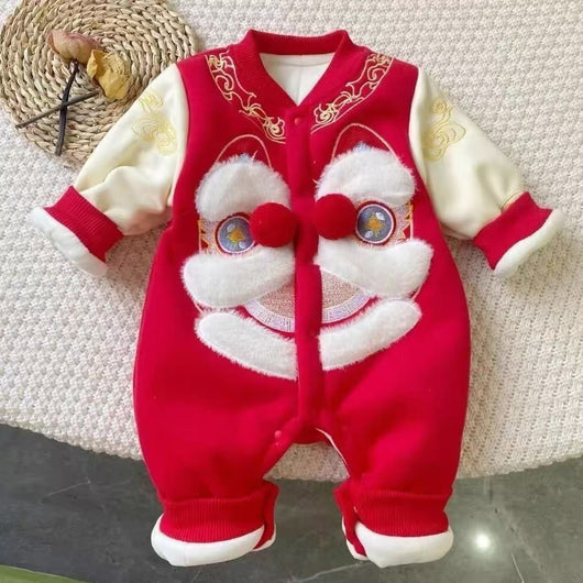 Traje de Danza del León Rojo Bordado con Terciopelo y Algodón - Image 8