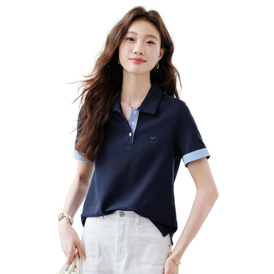Blusa Estilo Americano Hombros Descubiertos Falsa Dos Piezas Manga Corta - Image 5