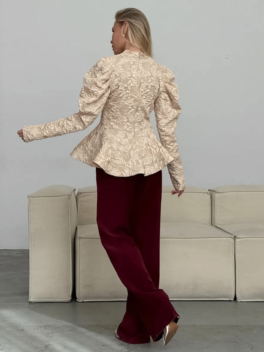 Blusa Retro Cuello Parado con Mangas Abullonadas - Image 17
