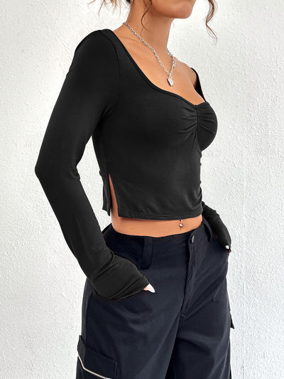 Blusa Larga Entallada con Escote en V y Abertura Lateral - Image 27