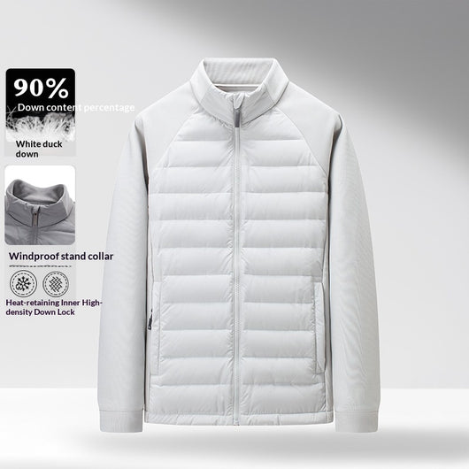 Chaqueta Acolchada de Plumón Ligera y Cálida con Cuello Alzado y Parches - Image 8