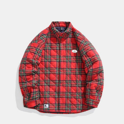 Chaqueta de Algodón Grueso a Cuadros para Hombre - Corte Relajado y Cálido