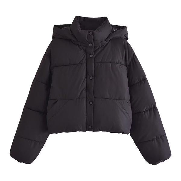 Chaqueta Acolchada Suelta con Cuello Parado - Algodón Premium