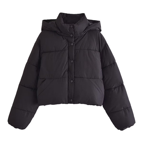 Chaqueta Acolchada Suelta con Cuello Parado - Algodón Premium