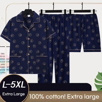 Pijama de Verano para Hombre - Conjunto de 3 Piezas en Algodón con Manga Corta