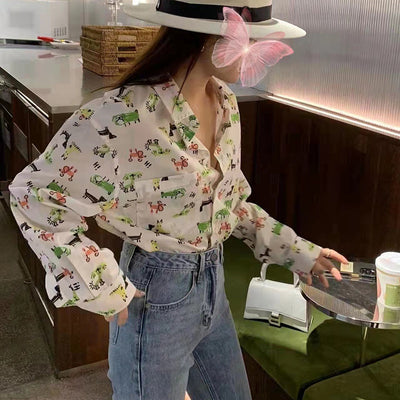 Blusa Floral Clásica de Manga Larga con Cuello Camisero para Mujer - Image 10