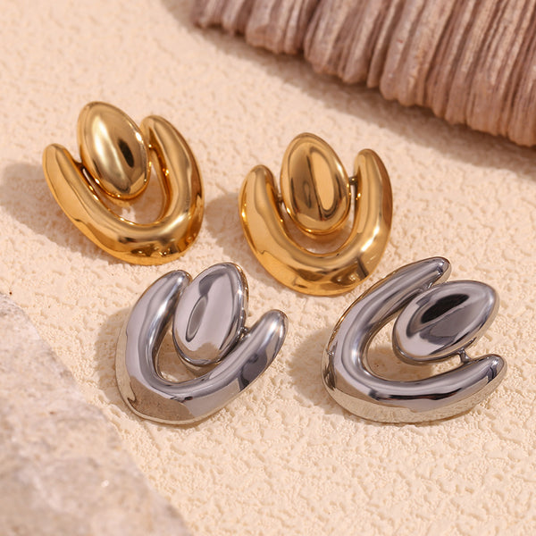 Aretes de Corazón Irregular Acero Inoxidable Chapado en Oro 18K con Costuras Geométricas