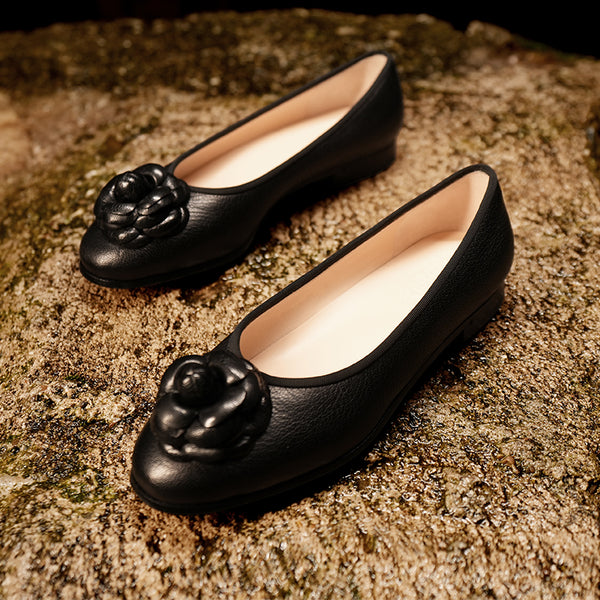 Zapatos de Tacón Bajo Cómodos en Cuero Genuino con Punta Redonda