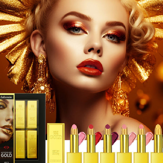 Estuche de Labiales Dorados - Kit Completo de Maquillaje