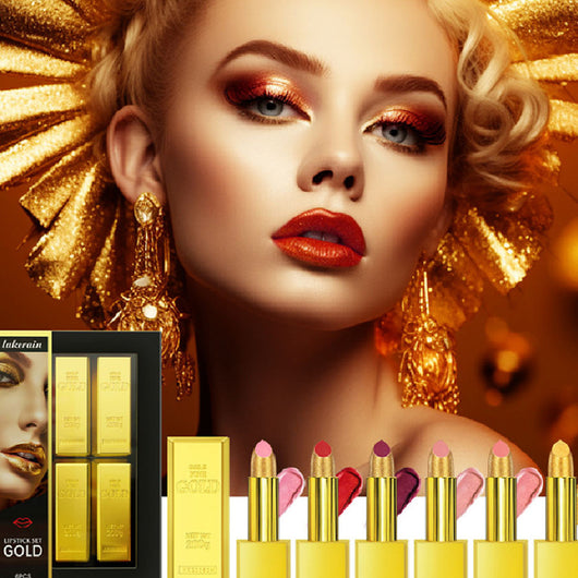 Estuche de Labiales Dorados - Kit Completo de Maquillaje
