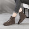 Botas Retrô de Couro com Cano Alto e Costura Decorativa para Mulher