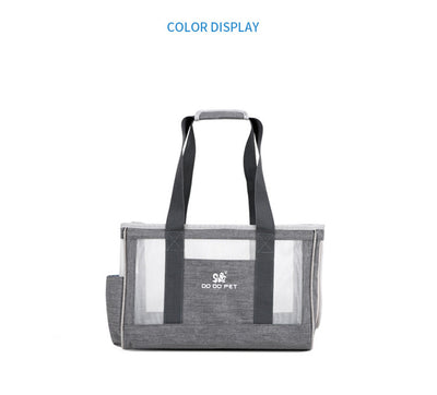 Navy blue portable pet carrier bag with mesh windows, top handles, and a side pocket for small dogs or cats. - Image 16