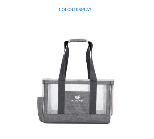 Navy blue portable pet carrier bag with mesh windows, top handles, and a side pocket for small dogs or cats. - Image 16