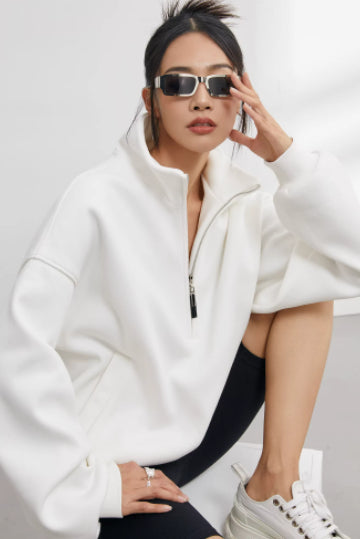 Sudadera Relajada con Cuello Alto y Cierre de Media Cremallera para Primavera y Otoño - Image 7
