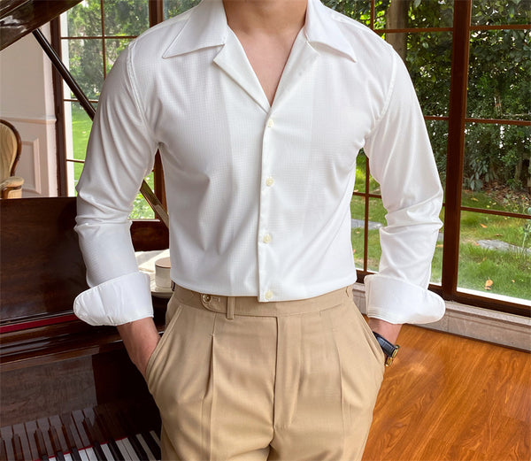 Camisa Casual de Cuello Cubano Manga Larga para Hombre