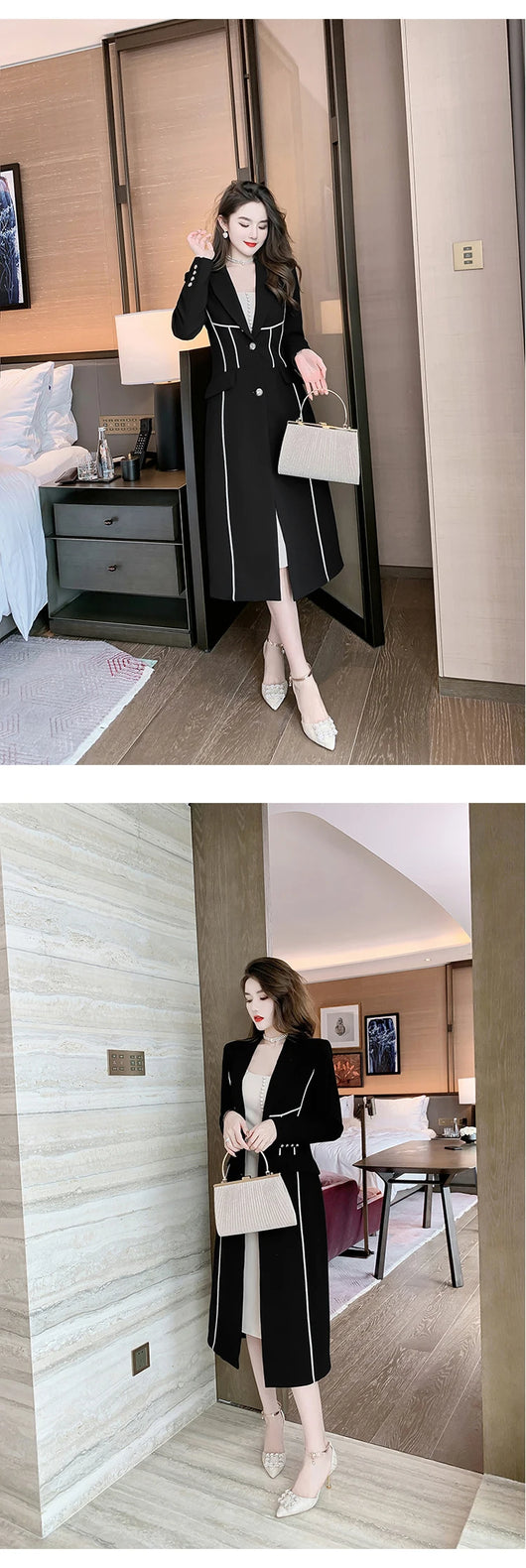 Abrigo Trinchera Negro Midi Elegante para Mujer - Image 16