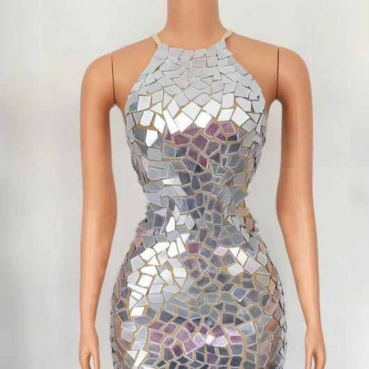 Vestido Corto Espejo sin Mangas con Lentes Insertados - Image 10