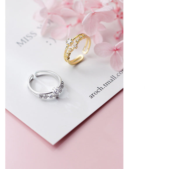Anillo de Plata para Mujer con Diamante Doble Capa