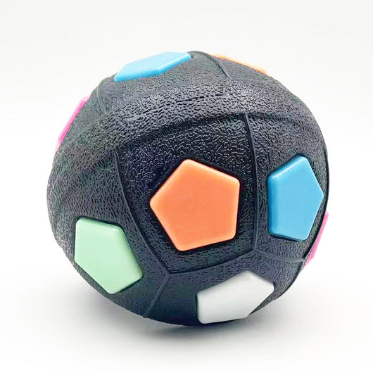 Black and white soccer ball dog toy with a textured handle, designed for interactive play and self-amusement. - Image 19