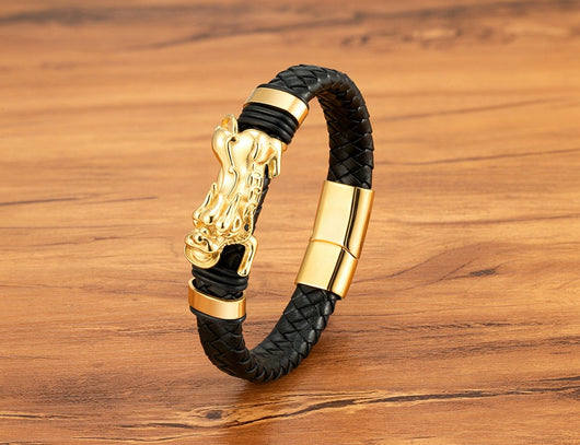 Pulsera Magnética para Hombre con Dragón Pi Xiu - Acero Inoxidable y Cuero con Patrón Leopardo - Image 14