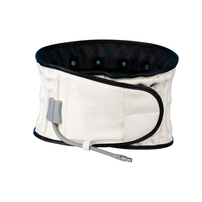 Blue inflatable waist supporter fixing band with black interior, white inflation tube, and hook-and-loop closure. - Image 9