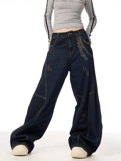 Overol Denim Retro Patchwork de Pierna Ancha para Mujer - Image 22