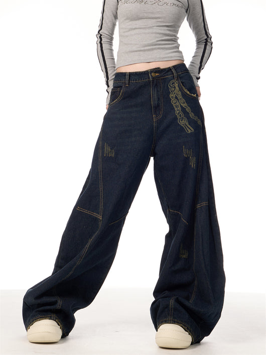 Overol Denim Retro Patchwork de Pierna Ancha para Mujer - Image 22