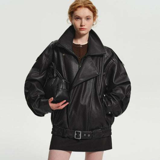 Chaqueta de Cuero Acolchada con Forro Polar
