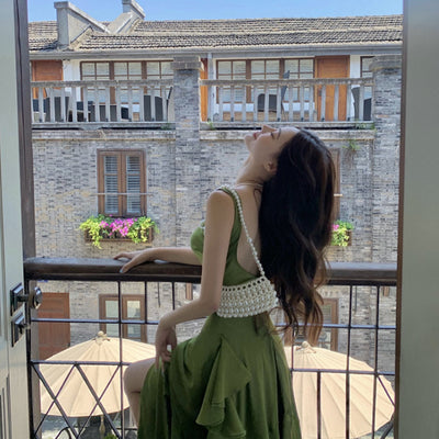 Vestido Sirena de Seda Satinada Verde para Mujer - Image 8