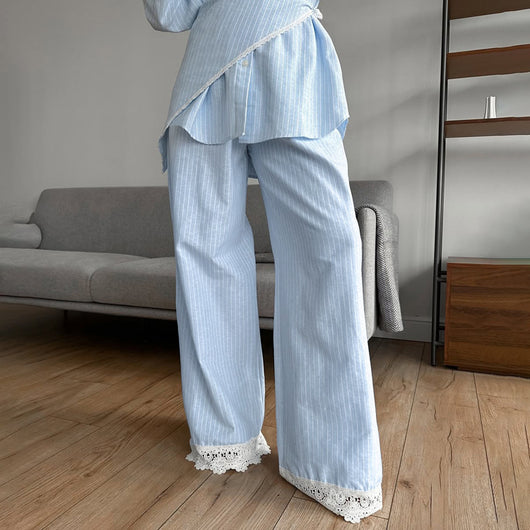 Conjunto de 3 Piezas: Camisa Casual a Rayas con Solapa y Pantalón Ancho - Image 11
