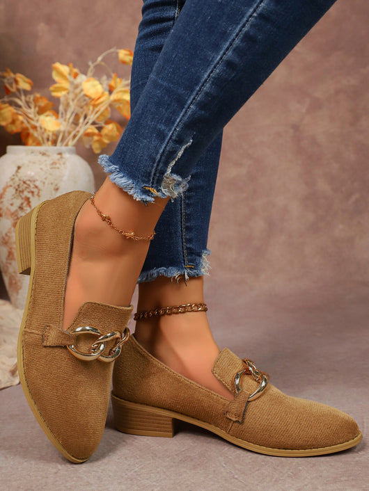 Zapatos de Tacón Grueso para Mujer con Cadena Metálica y Punta Redonda - Image 13