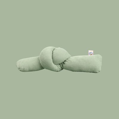 Light green knotted cat toy with a ribbed texture and a small tag, designed for biting and play. - Image 6