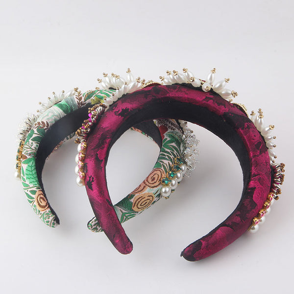 Diadema de Lujo Barroco con Perlas y Cristales Brillantes