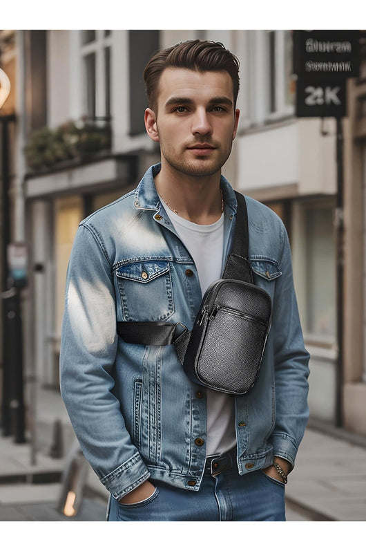 Bolsa de Pecho Crossbody de Cuero Genuino para Hombre - Funcional y Versátil - Image 9