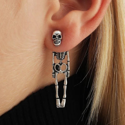 Aretes Calavera Desmontables - Diseño Esqueleto Humano en Oro y Plata