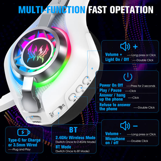 Auriculares Gaming Inalámbricos Bluetooth 2.4G para E-sports - Image 4