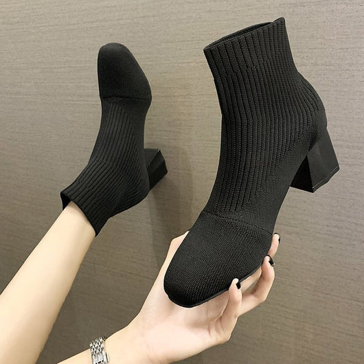 Botas Tejidas con Punta Cuadrada y Tacón Grueso - Image 4