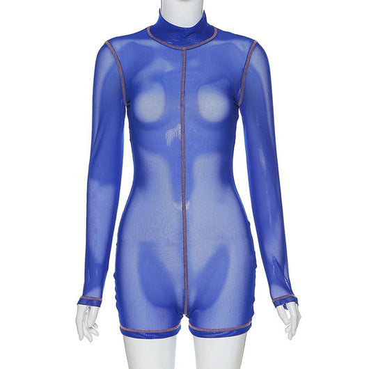 Jumpsuit Transparente Cuello Alto Manga Corta Sexy - Image 14