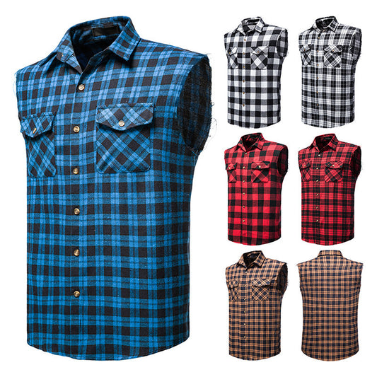 Chaleco Casual de Cuadros para Hombre - Talla Grande sin Mangas con Bolsillos