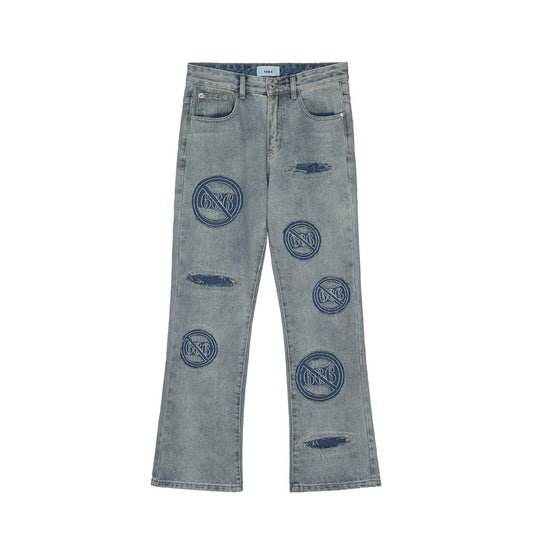 Jeans Hombre Rotos Deslavados con Bordado Artesanal