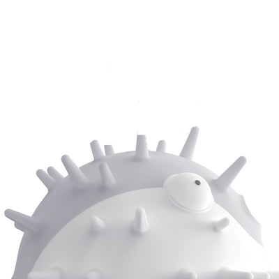 White and grey pufferfish-shaped dog toy with spikes, designed to be bite-resistant and vocal. - Image 6