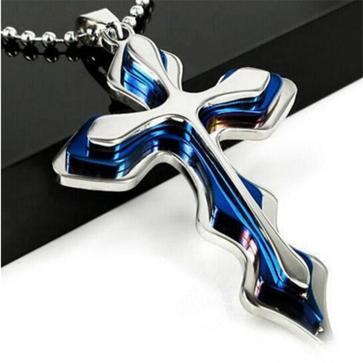 Collar para Hombre Diseño Moderno Colgante Cruz Azul y Negro Tres Niveles Cadena de Cuentas 50cm - Image 11