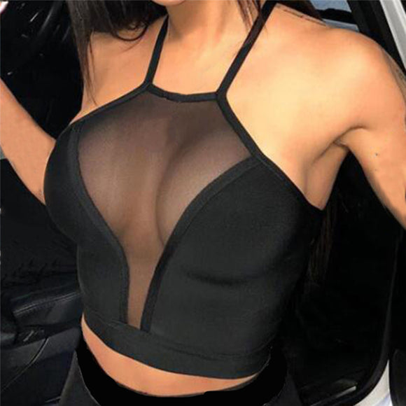 Top Deportivo Crop con Paneles de Malla Mujer