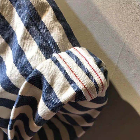 Pantalones de Trabajo Retro a Rayas Azul Marino y Blanco de Cinco Bolsillos - Image 5