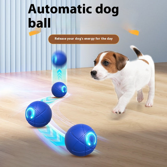 Orange pet jumping ball with a glowing purple power button icon, designed for interactive play with dogs and cats. - Image 2