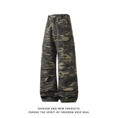 Pantalones Cargo Camuflaje Hombre Pierna Recta Corte Amplio