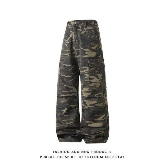 Pantalones Cargo Camuflaje Hombre Pierna Recta Corte Amplio