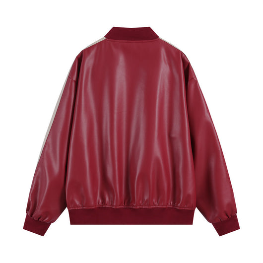 Abrigo de Cuero PU con Cuello Mao y Bordados en Contraste para Hombre - Image 13